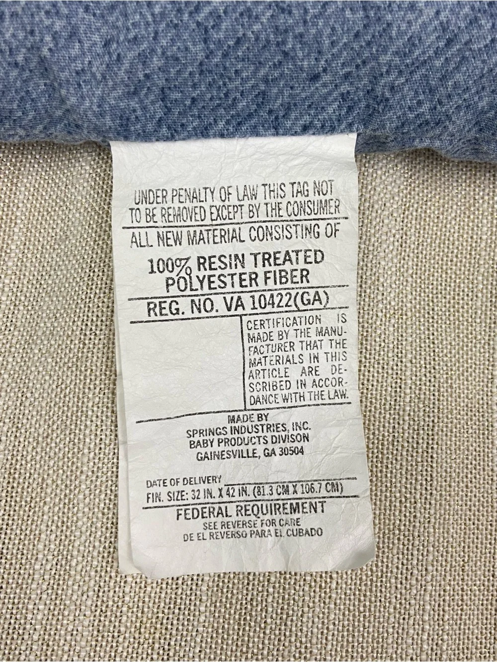 Blue Jean Teddy Bear Baby Vintage Comforter 32x42in